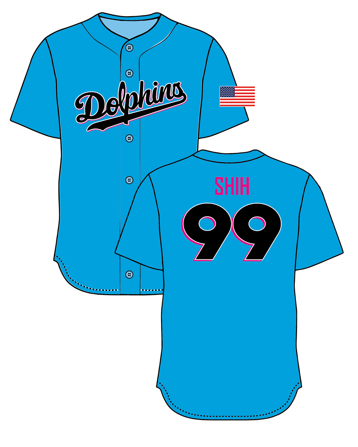 Dolphins Shih - Blue Button Down Jersey PMS 299c