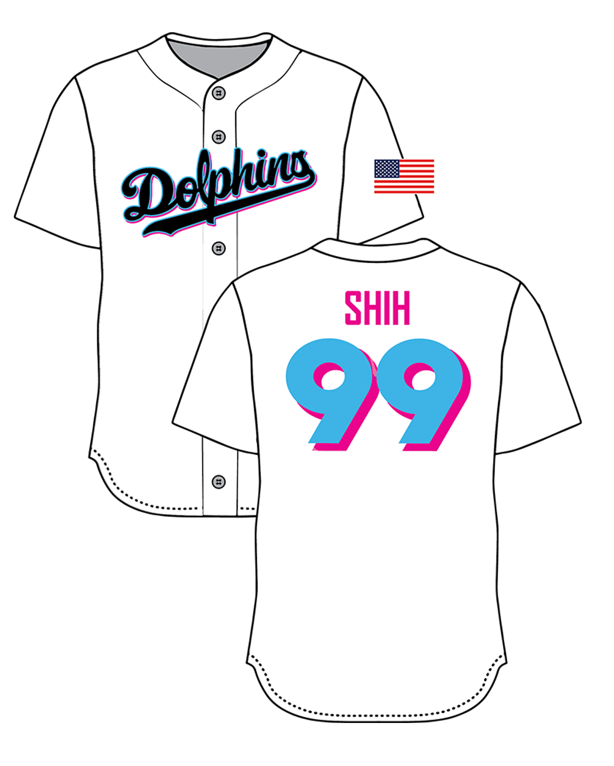 Dolphins - Button Down Jersey (White)