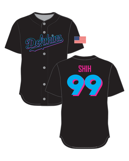 Dolphins - Button Down Jersey - Black