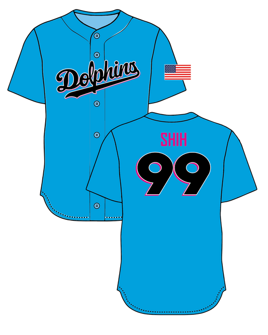 Dolphins Shih - Blue Button Down Jersey PMS 299c