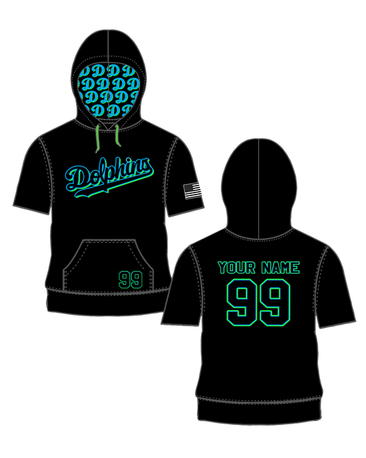 Quimby - Dolphins - Shortsleeve Sublimated Hoodie - Black (3 week turn time)