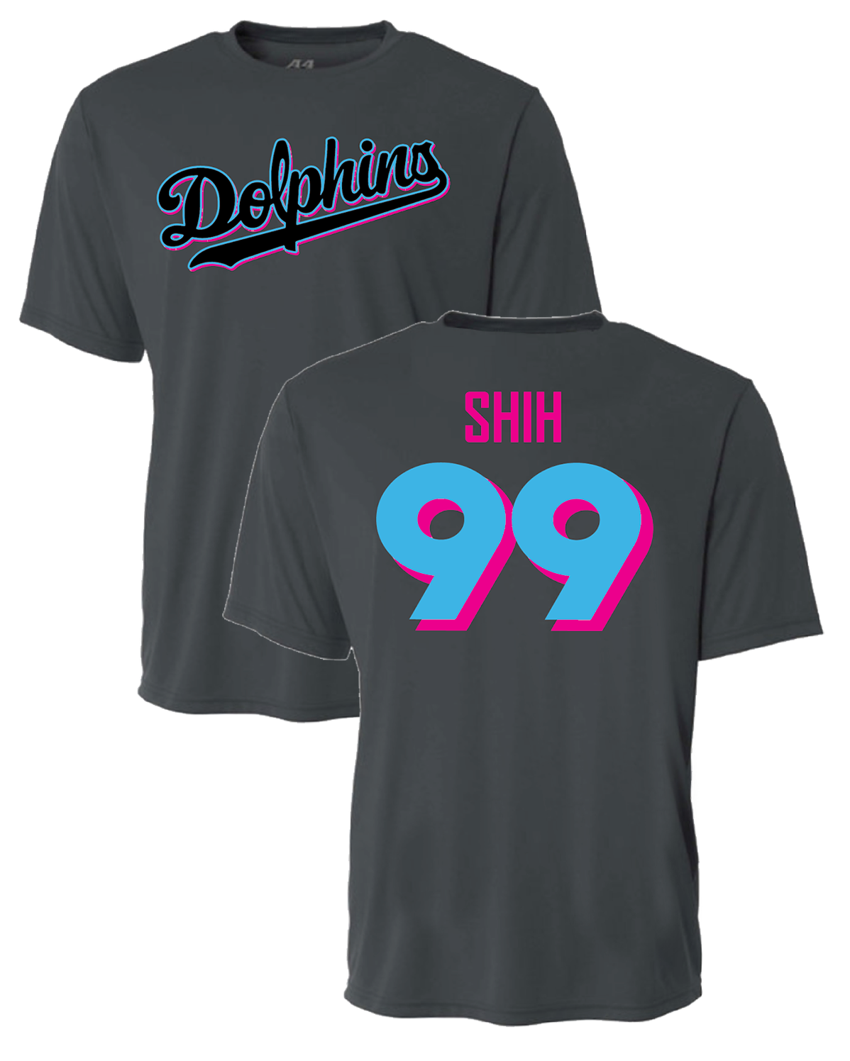 Dolphins -  Graphite Dri Fit A4 (Name & Number)